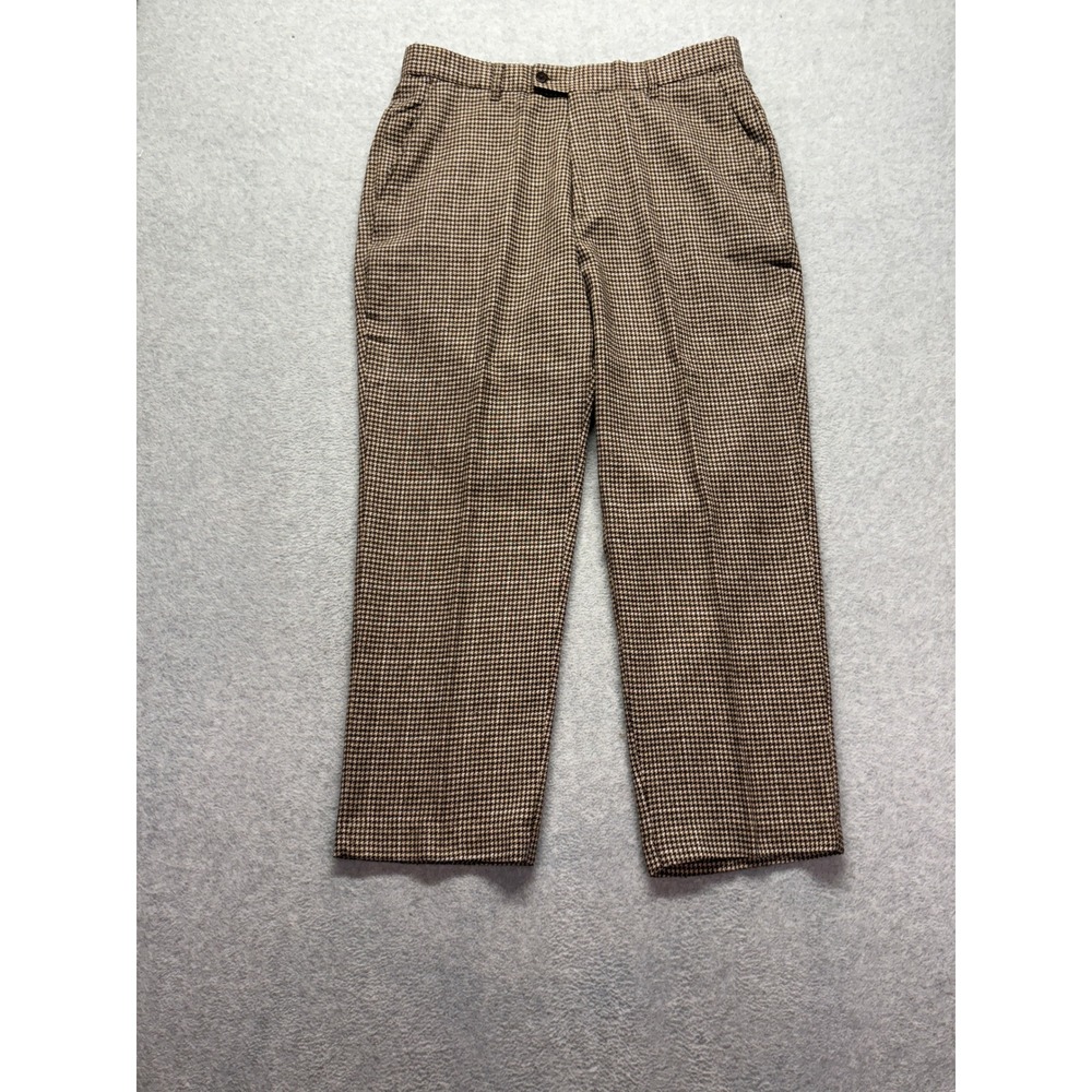 Stacy Adams Mens Brown Houndstooth Dress Pants 38W 30L Rayon Wool Blend